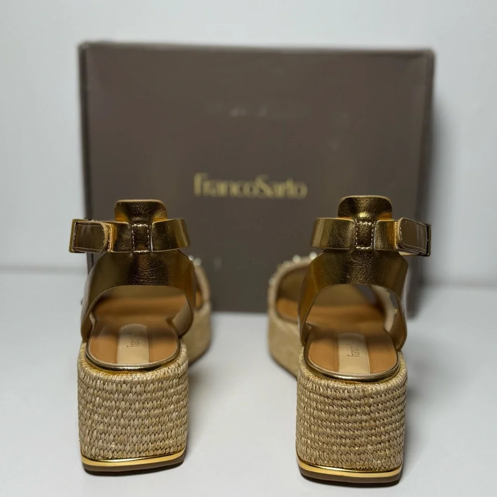 Franco Sarto NWT Gold Studded Terry Platform Wedge Sandal